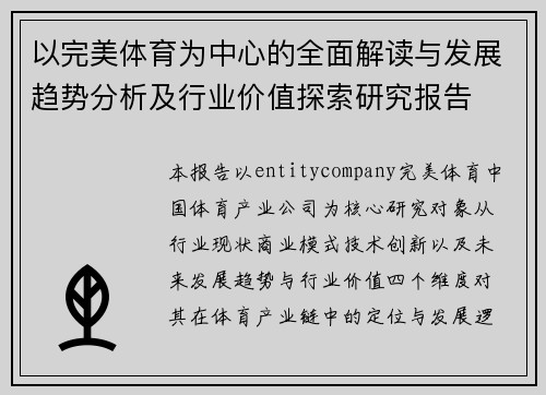 以完美体育为中心的全面解读与发展趋势分析及行业价值探索研究报告